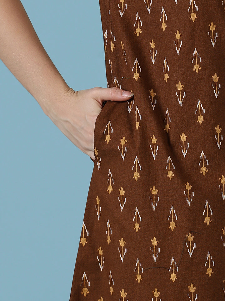 Brown ikat print 100% pure cotton nighty for women online