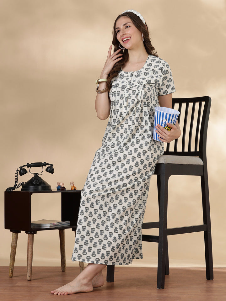 Slate buta print comfortable cotton nightwear for women