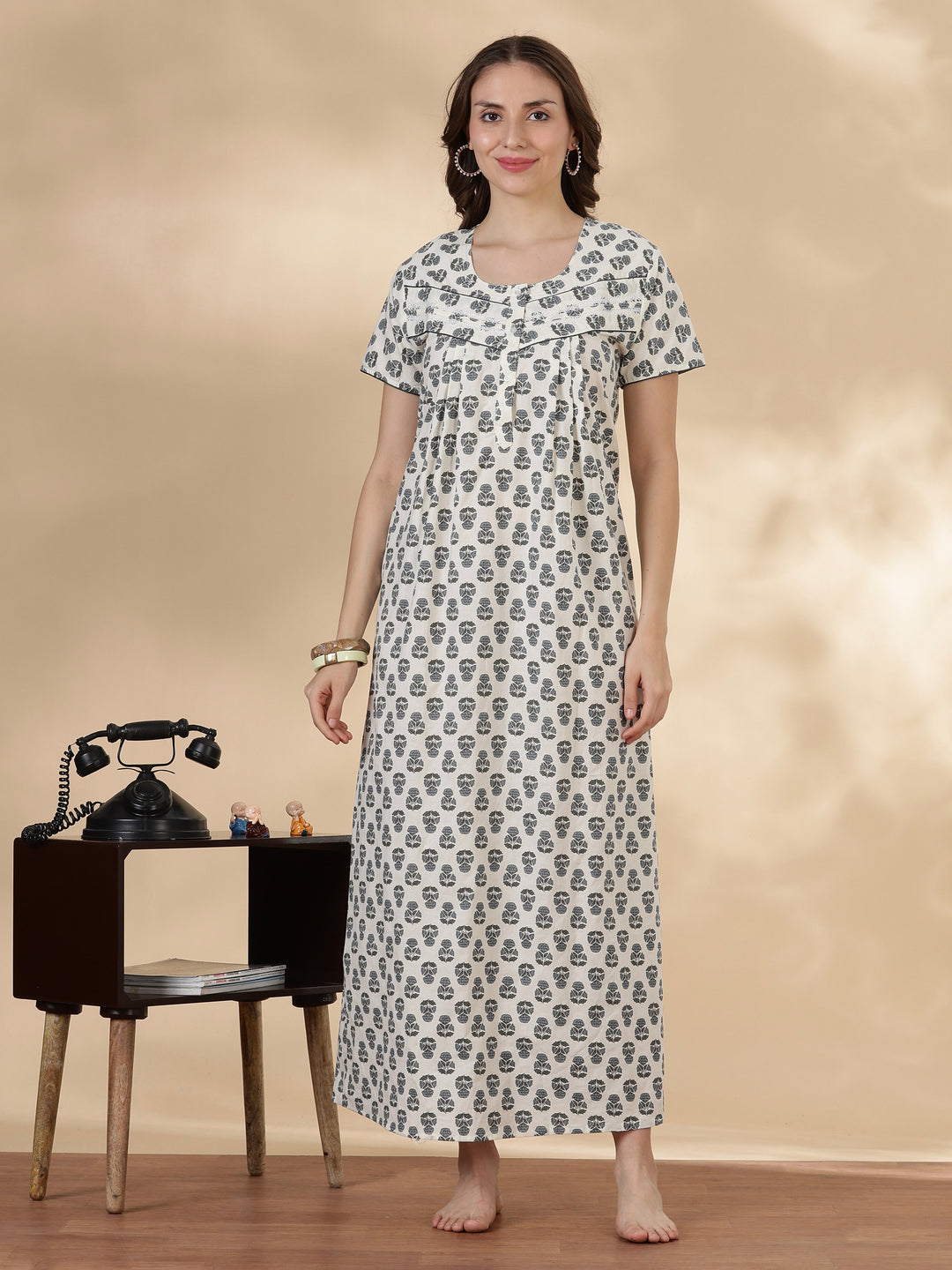 Slate buta print comfortable cotton nightwear for women