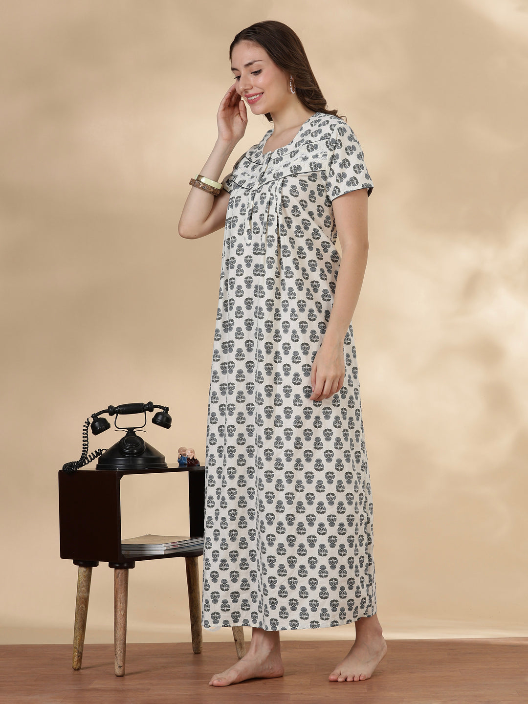 Slate buta print comfortable cotton nightwear for women