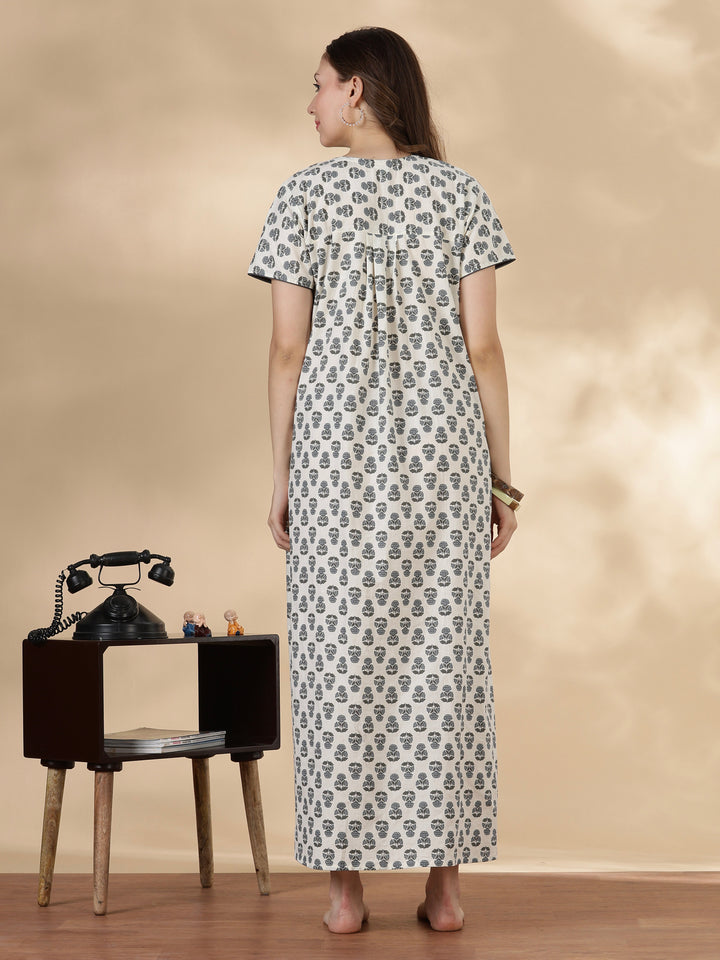 Slate buta print comfortable cotton nightwear for women