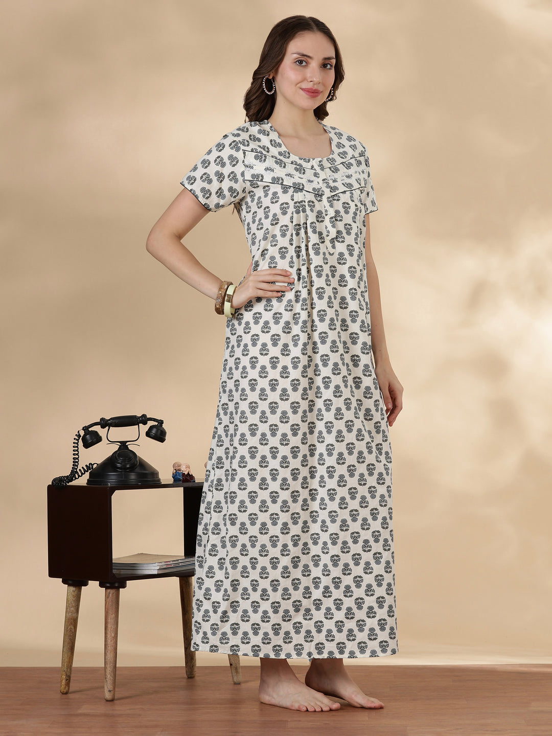 Slate buta print comfortable cotton nightwear for women