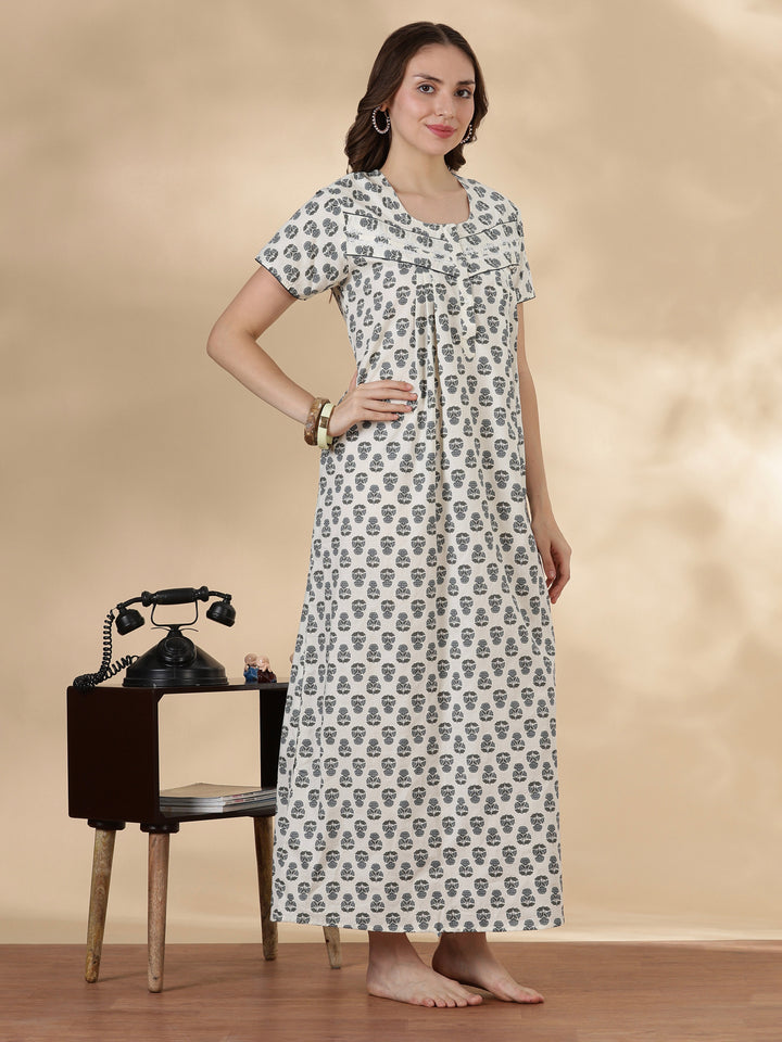Slate buta print comfortable cotton nightwear for women