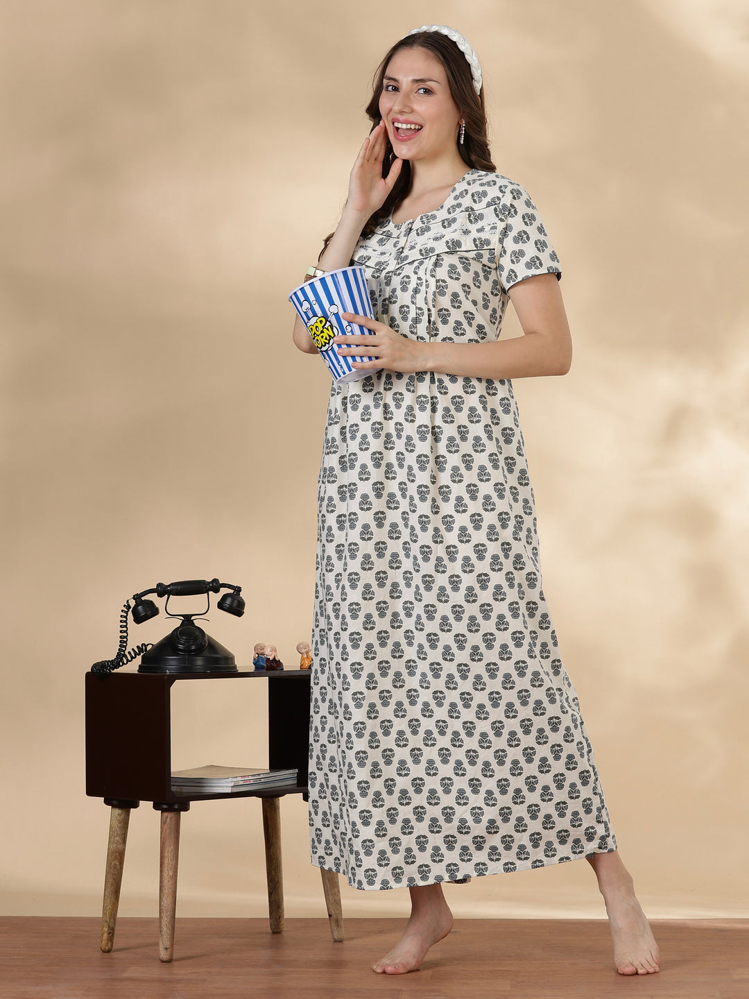 Slate buta print comfortable cotton nightwear for women