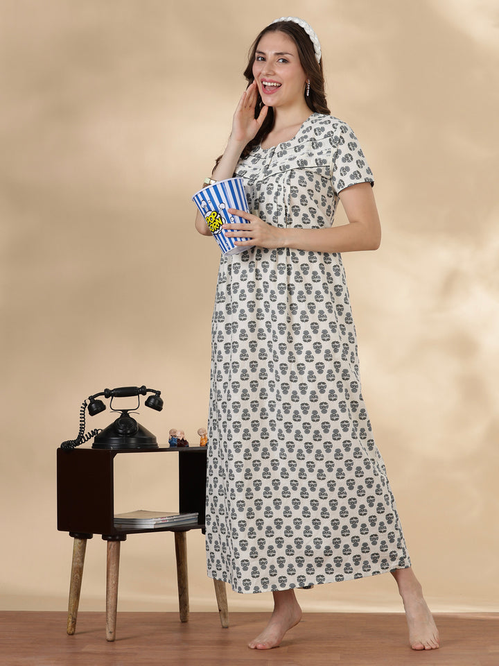 Slate buta print comfortable cotton nightwear for women