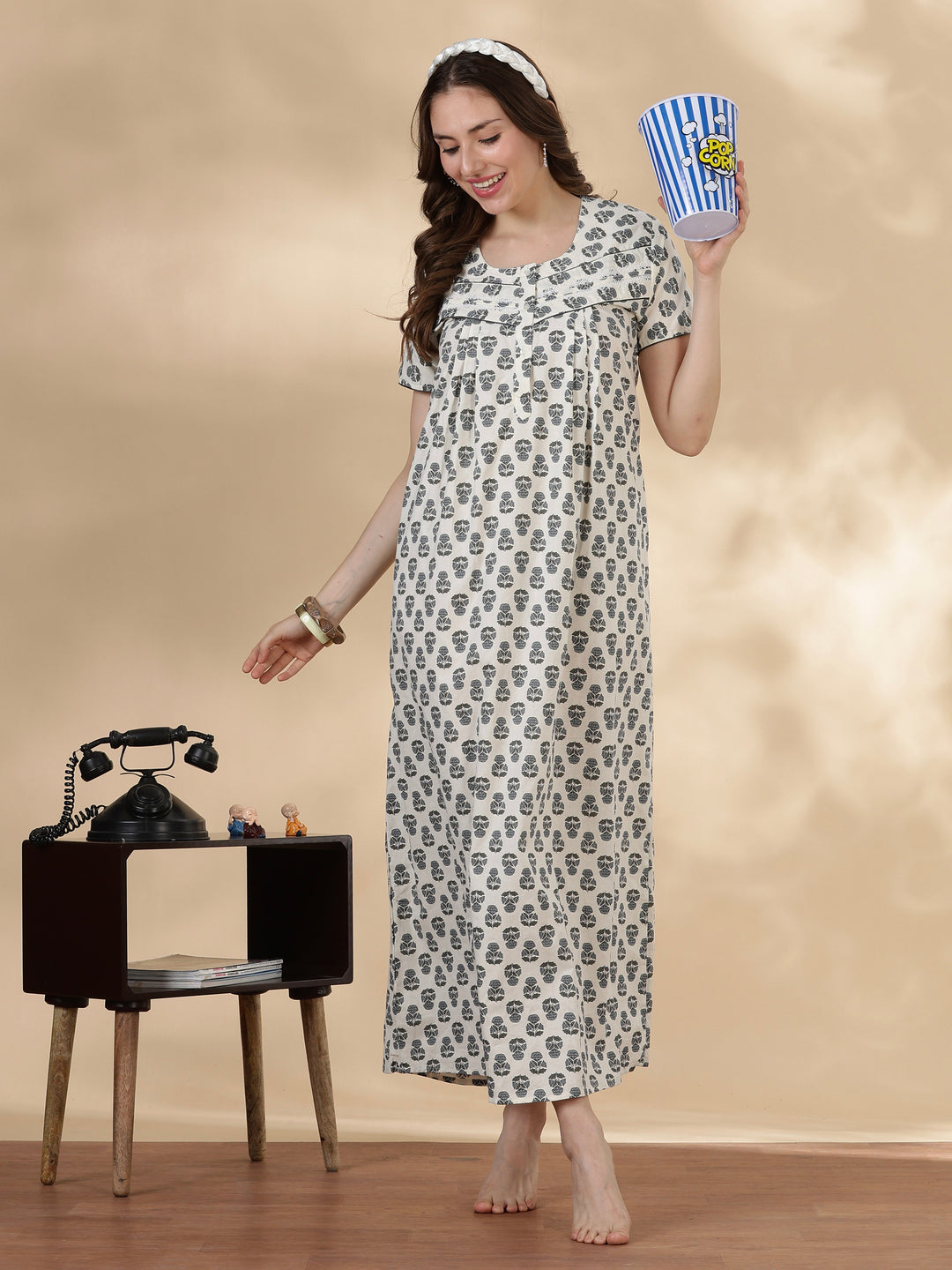 Slate buta print comfortable cotton nightwear for women