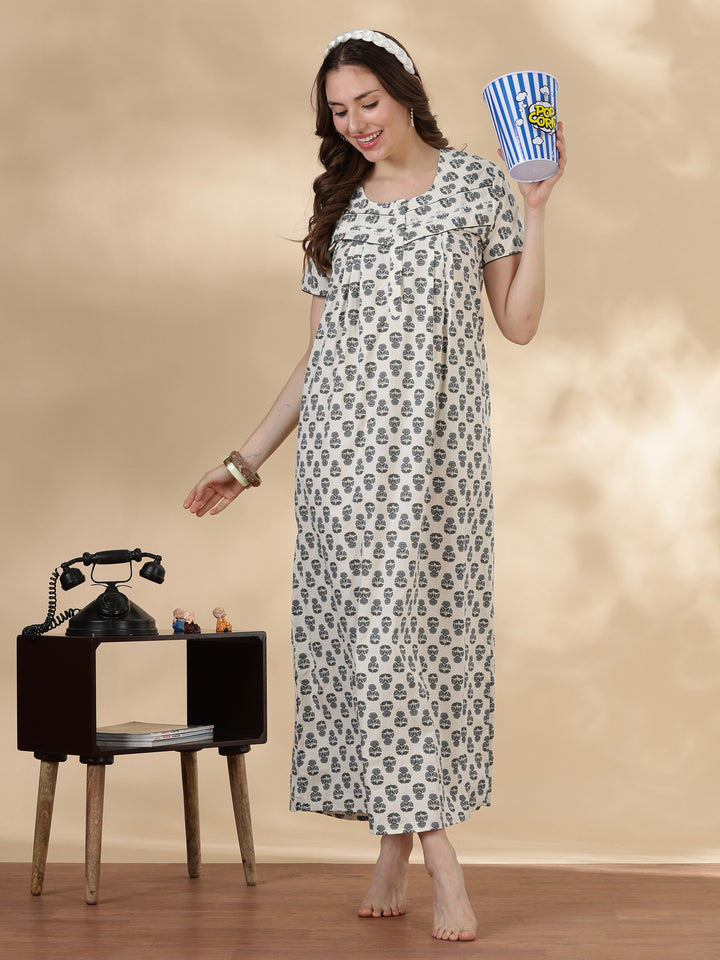 Slate buta print comfortable cotton nightwear for women