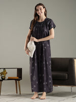 Alpine Pleated Floral Nighty for Women with Lace Detailing