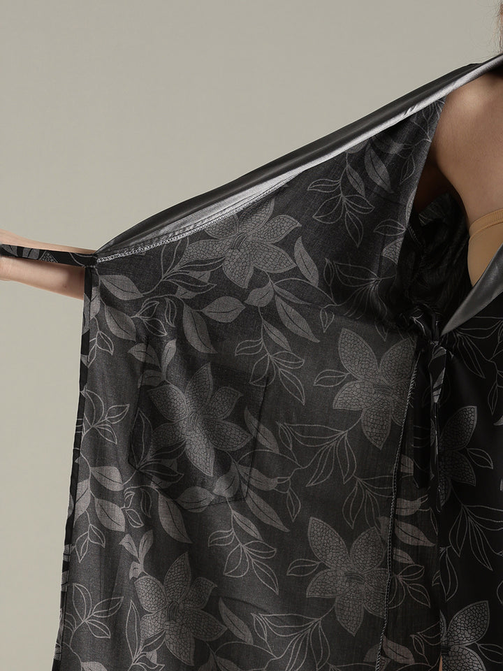 Viscose fabric wrap style charcoal black womens house coat