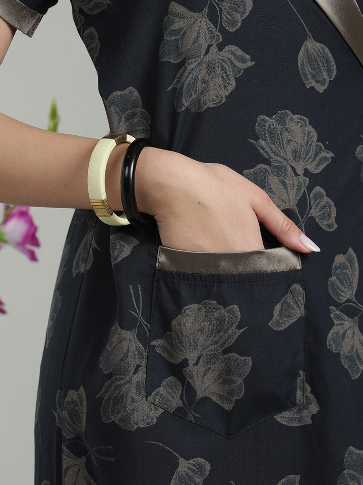 Charcoal black viscose blend classy housecoat for women