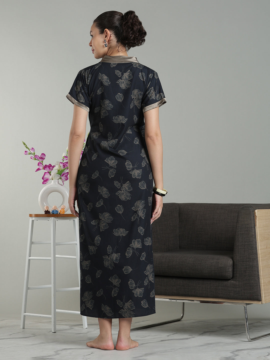 Charcoal black viscose blend classy housecoat for women