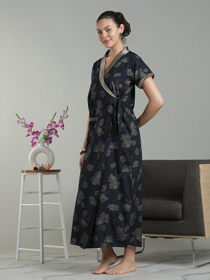 Charcoal black viscose blend classy housecoat for women