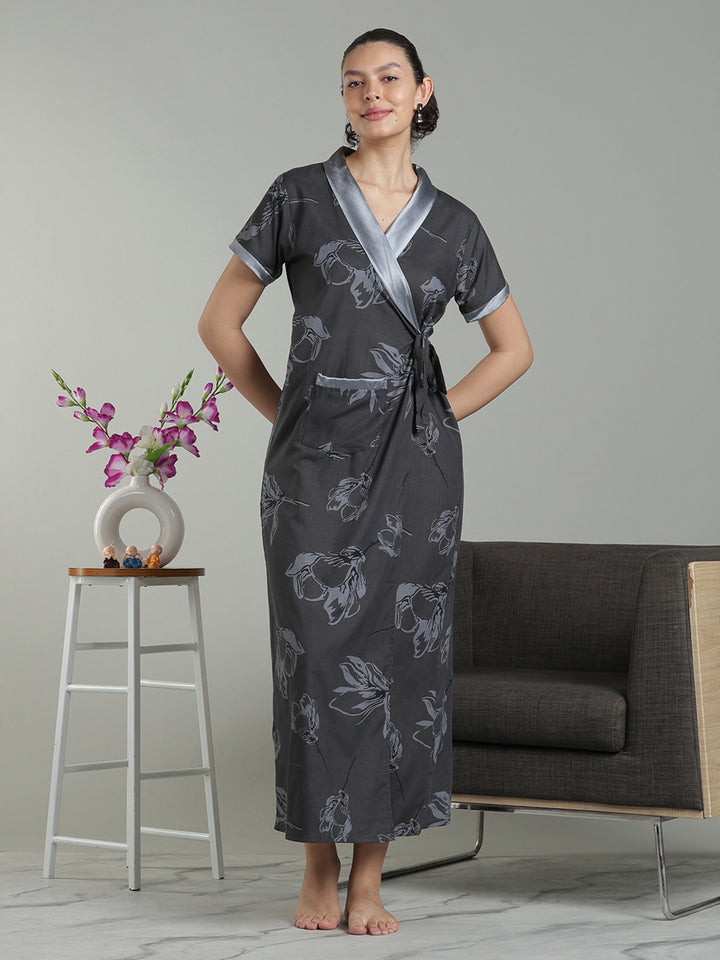 Charcoal mist viscose blend housecoat for women