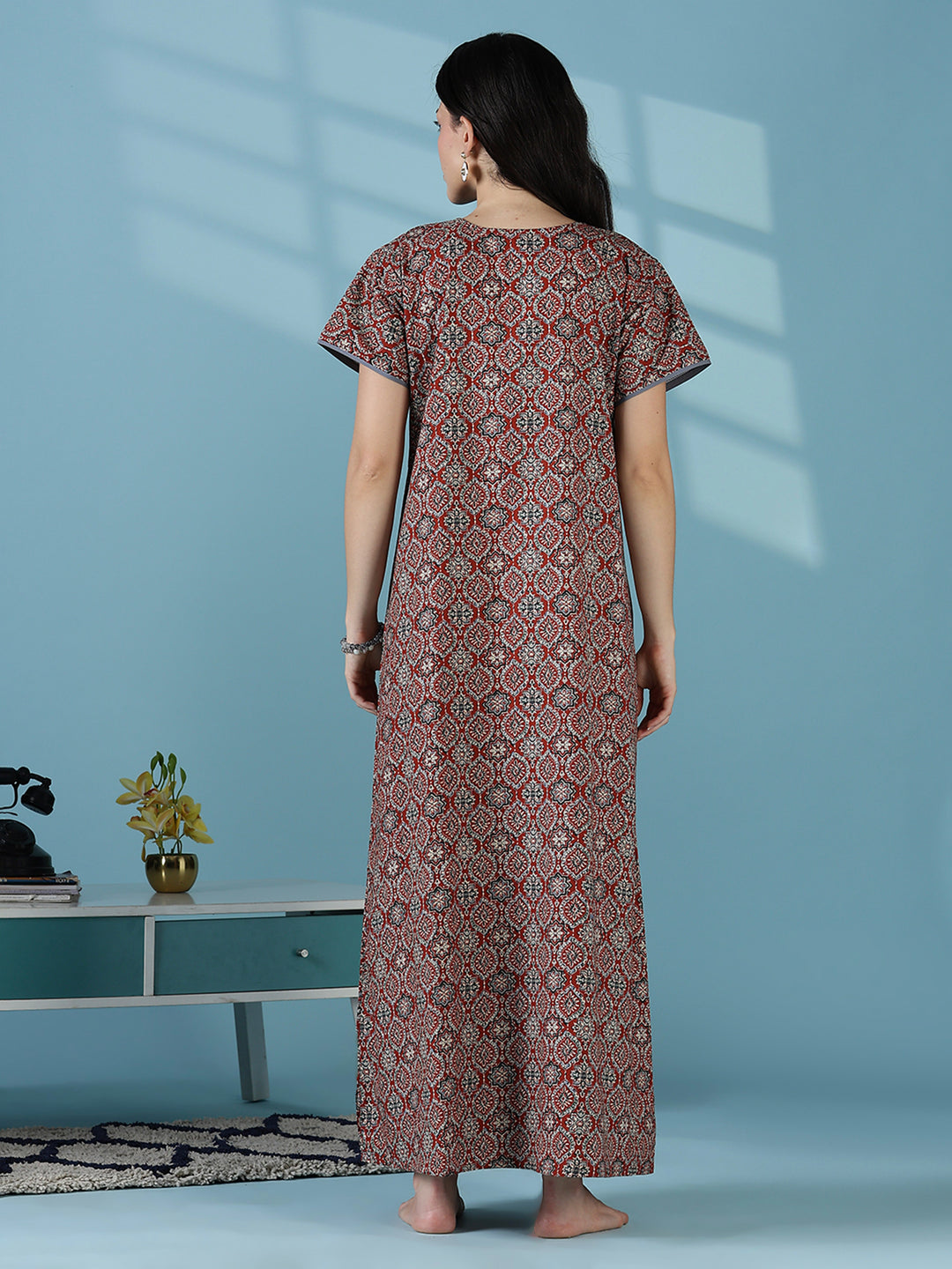 Clay brown 100% pure cotton nightgown for women in India