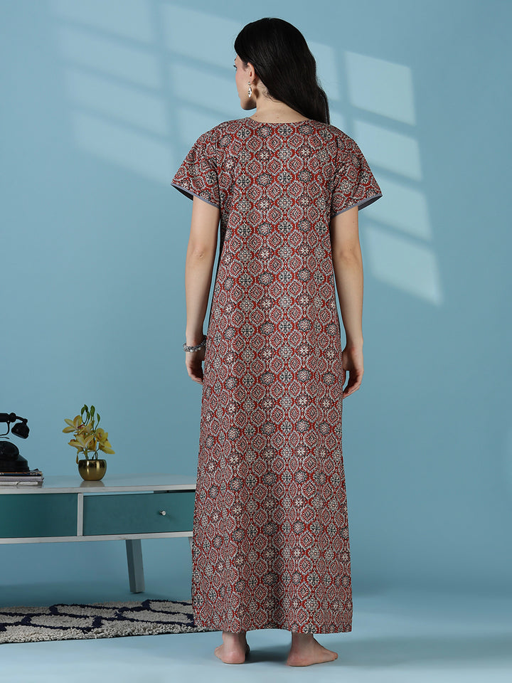 Clay brown 100% pure cotton nightgown for women in India