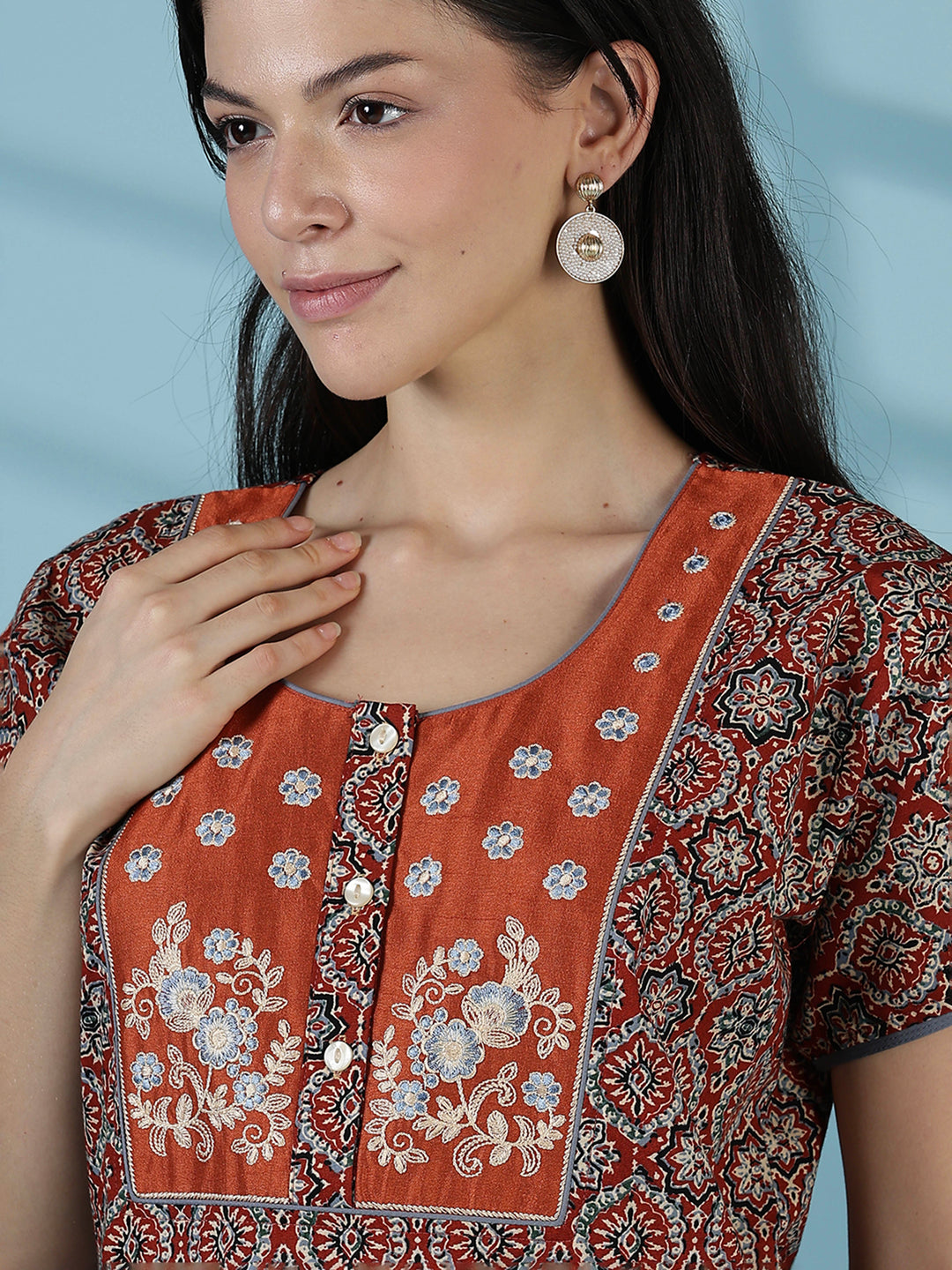 Clay brown 100% pure cotton nightgown for women in India