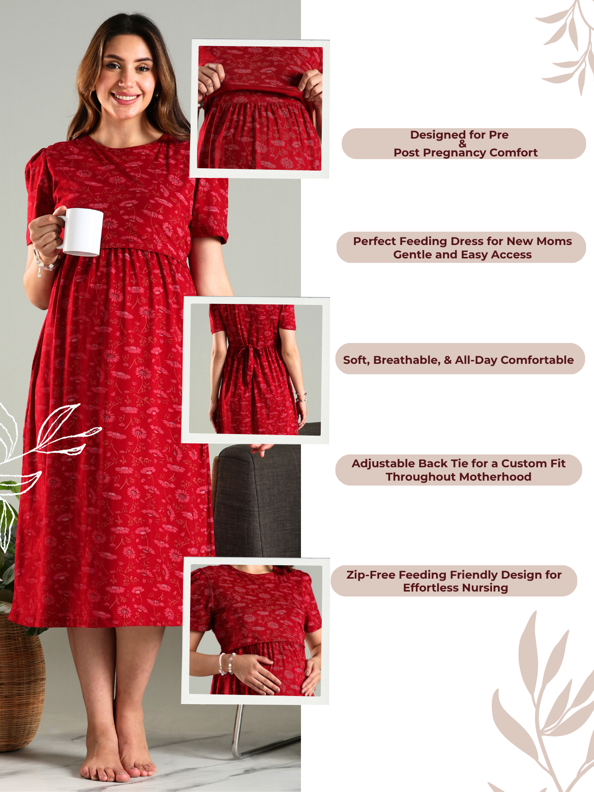 Comfortable feeding nighty for new moms with soft stretchable fabric and adjustable fit