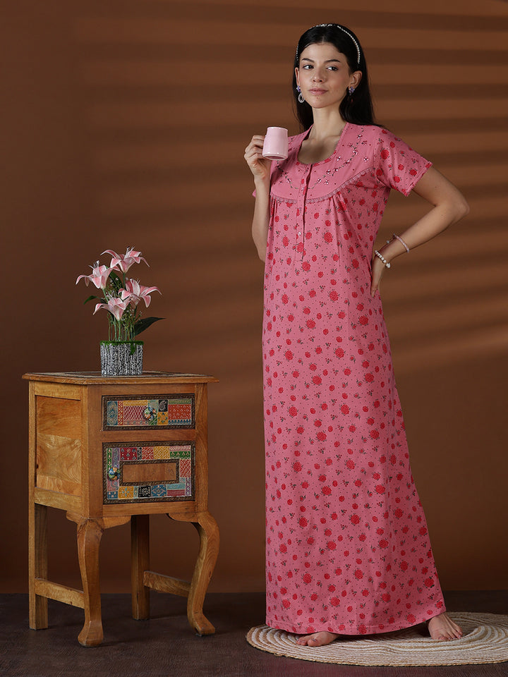 Cotton blend comfortable front open nightwear for women