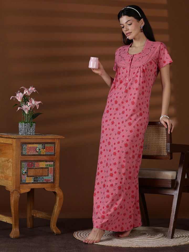 Cotton blend comfortable front open nightwear for women