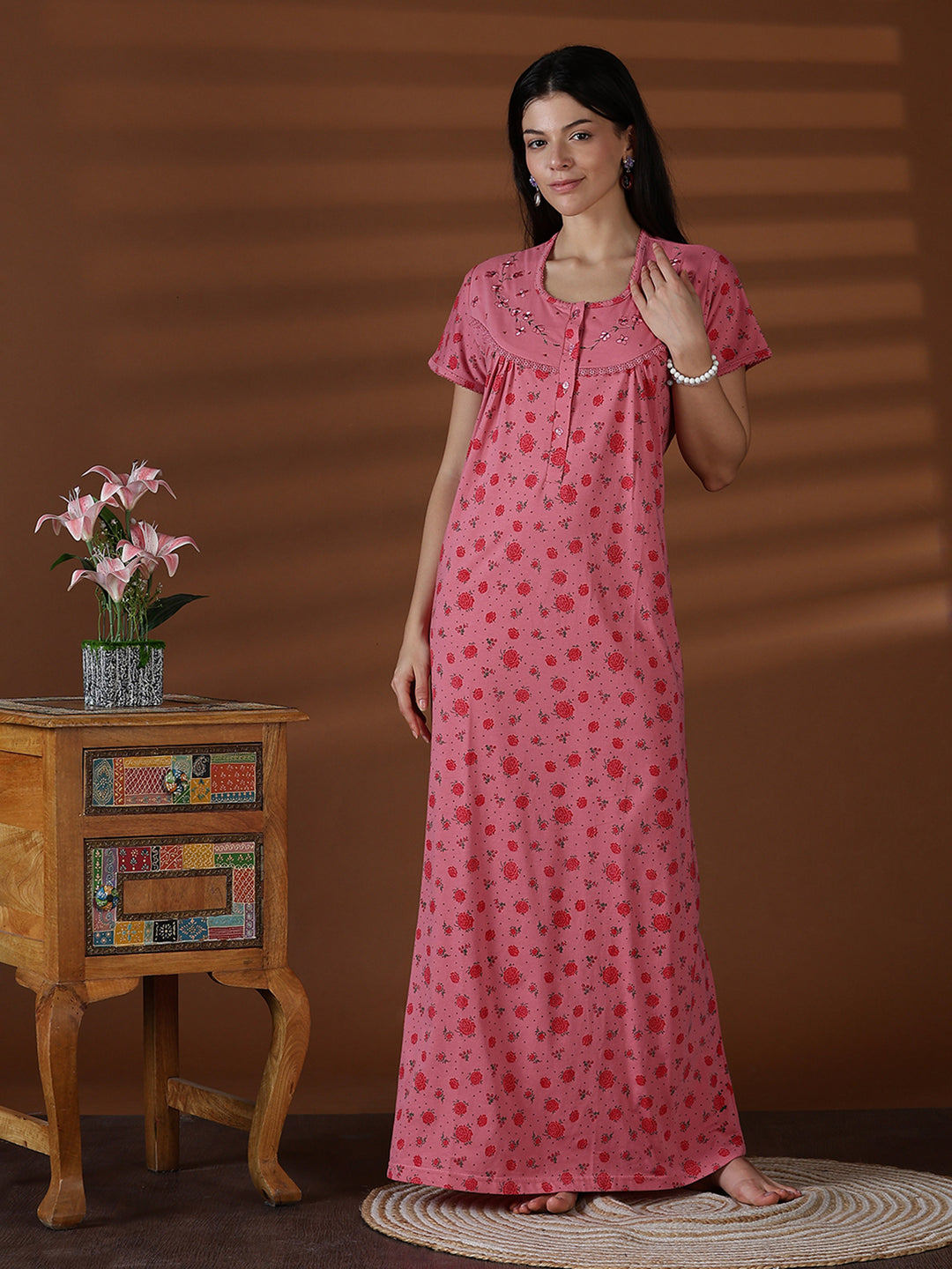 Cotton blend comfortable front open nightwear for women