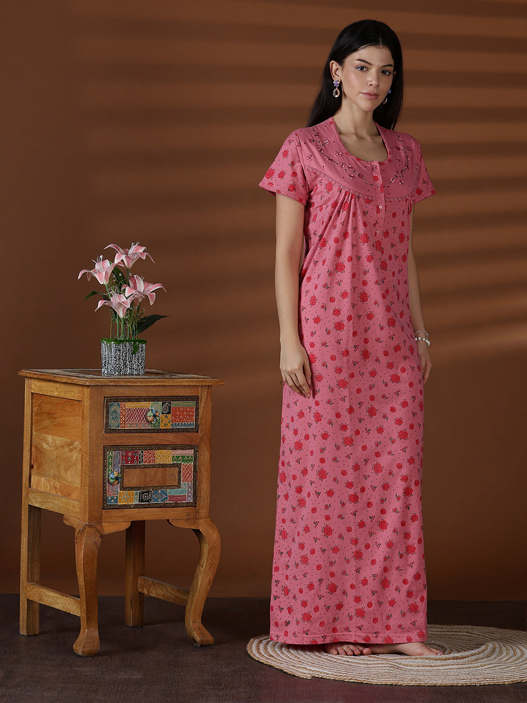Cotton blend comfortable front open nightwear for women