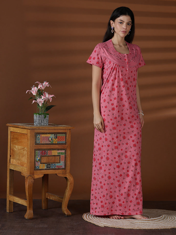 Cotton blend comfortable front open nightwear for women