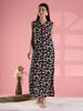 Black Bow Print Rayon Nighty Sleeveless A Line Fit