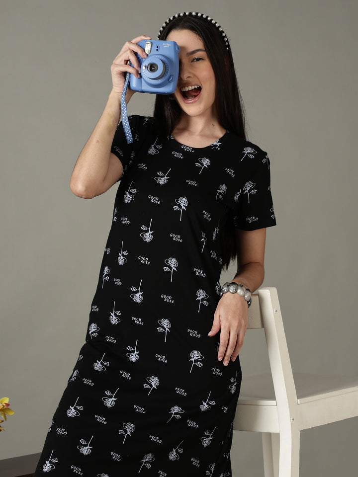 Black floral comfortable sleepwear for women