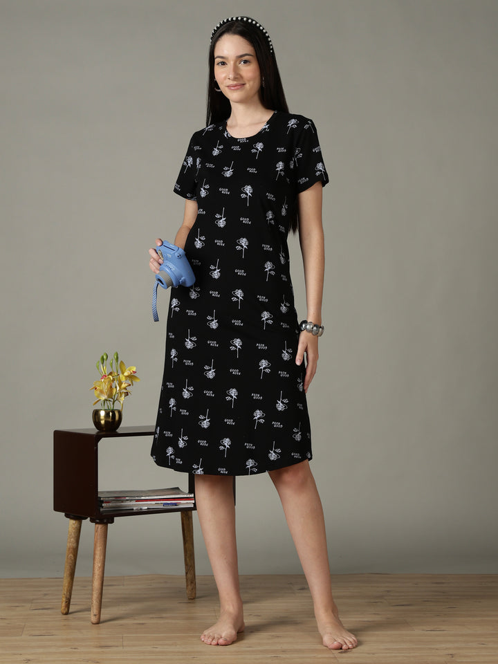 Black floral comfortable sleepwear for women