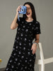 Black Floral Printed Cotton Short Nighty for Women Soft Fit