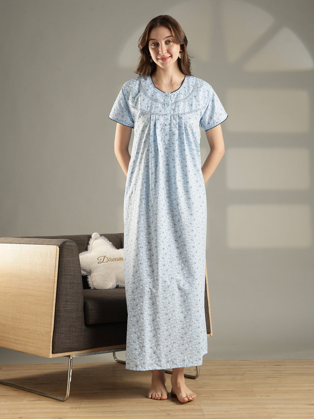 Floral comfortable 100% pure cotton womens nighty