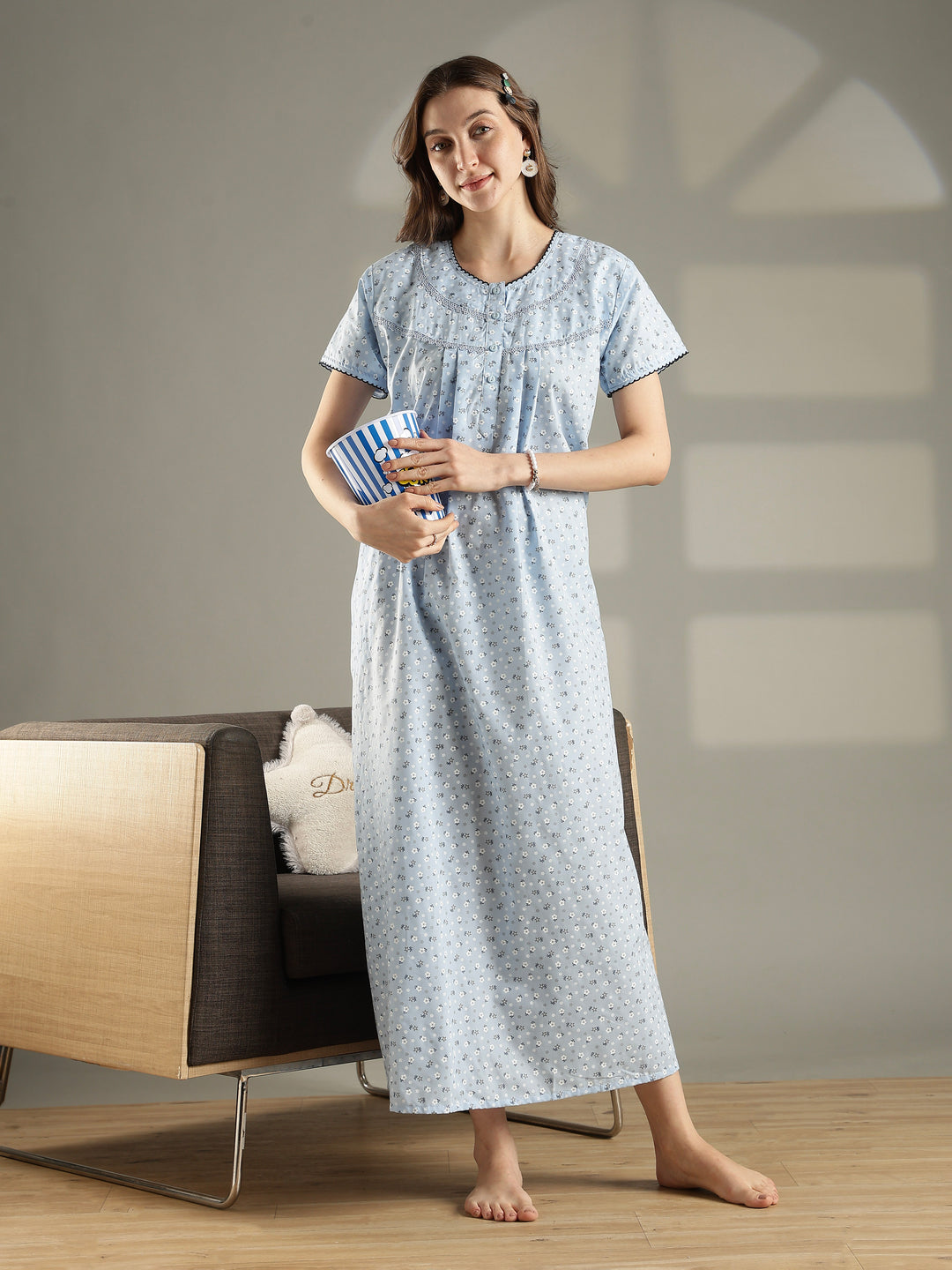 Floral comfortable 100% pure cotton womens nighty