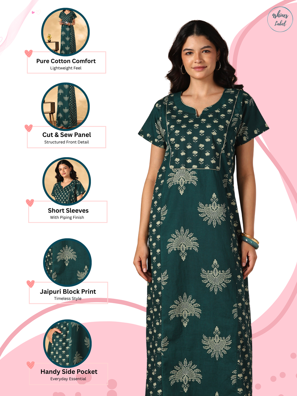 Pure cotton A line comfortable nighty for women
