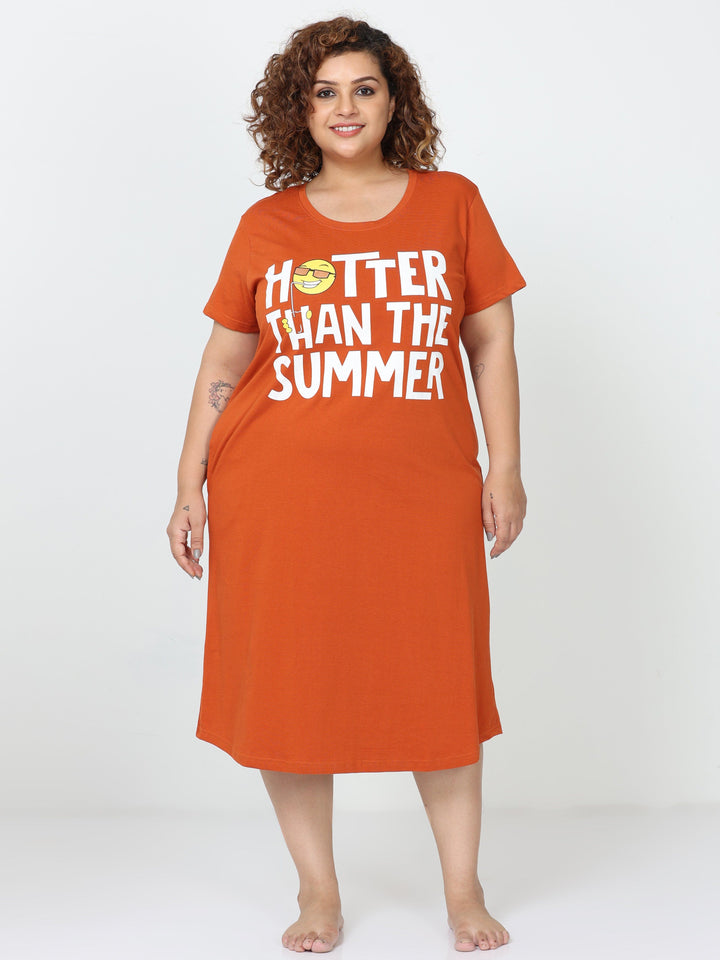 Classy sunset orange cotton short nighty for women