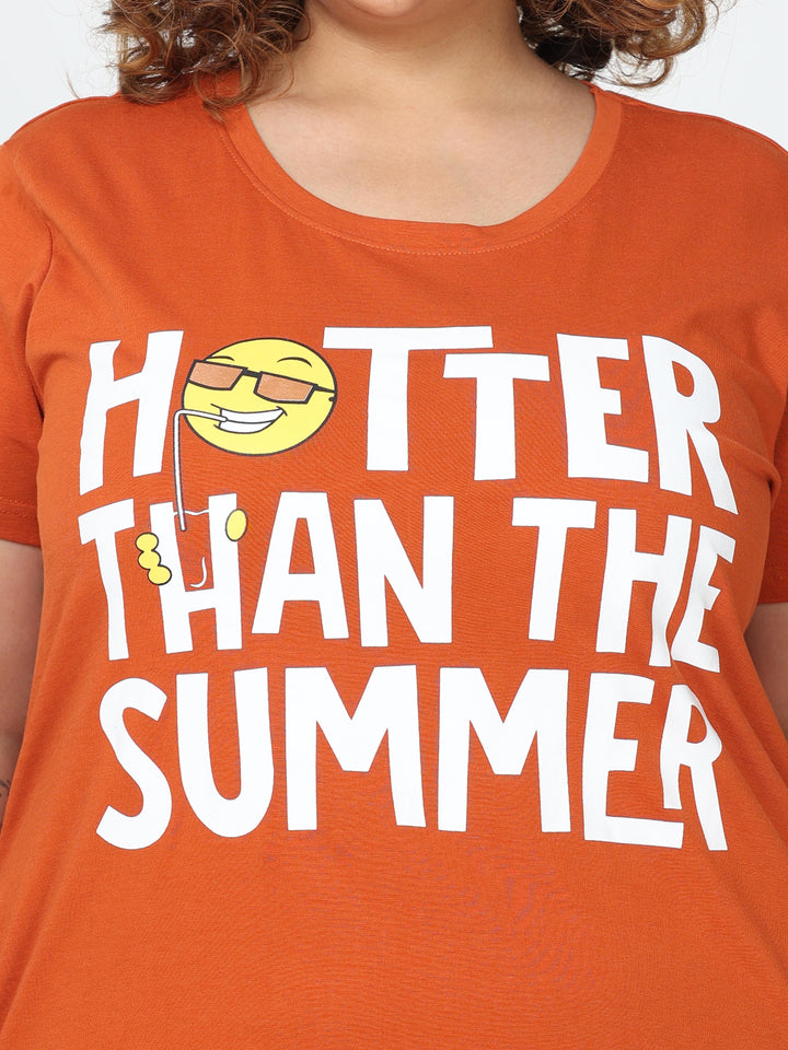 Classy sunset orange cotton short nighty for women