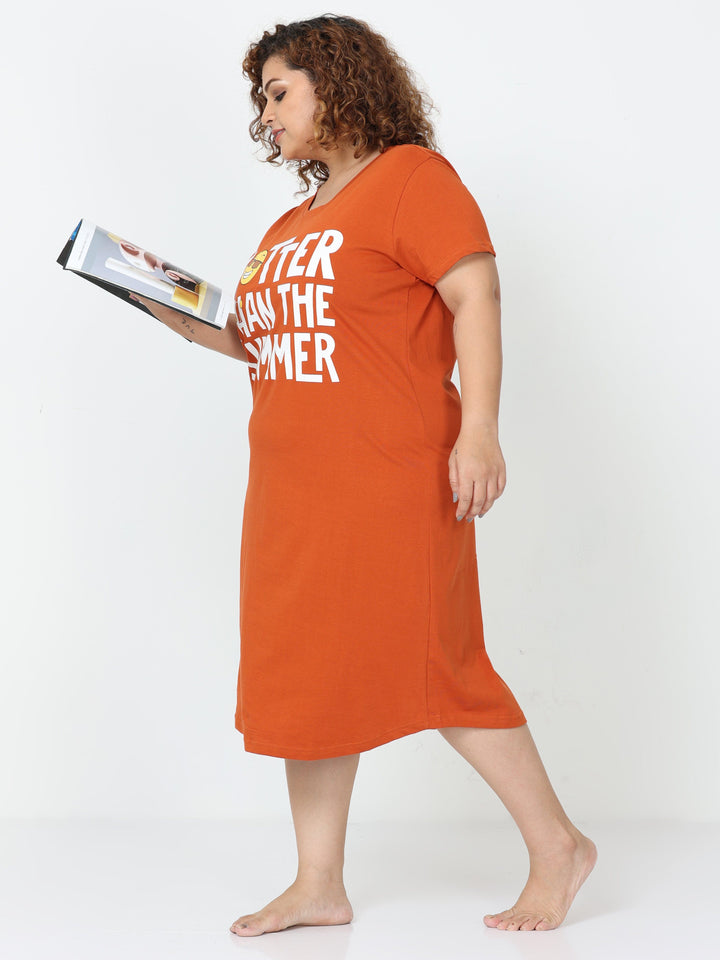 Classy sunset orange cotton short nighty for women