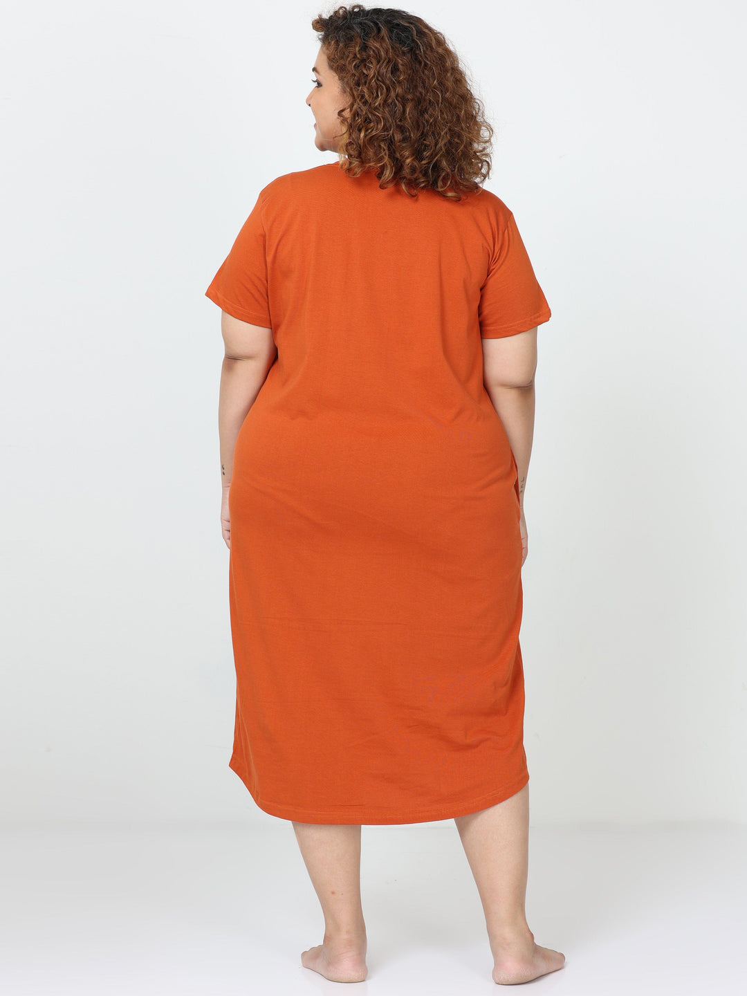 Classy sunset orange cotton short nighty for women