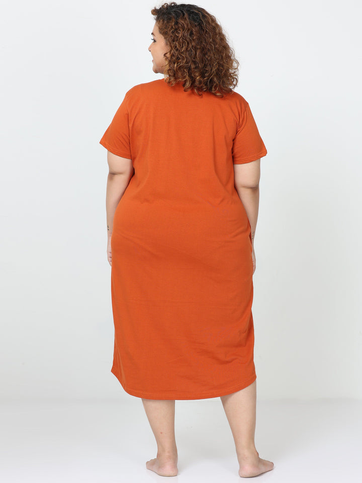 Classy sunset orange cotton short nighty for women