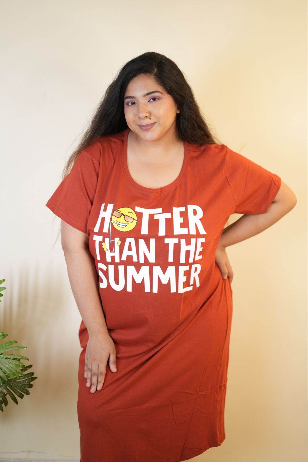 Classy sunset orange cotton short nighty for women
