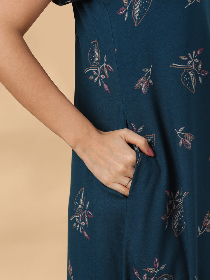 Posy teal botanical designer nighty for women online