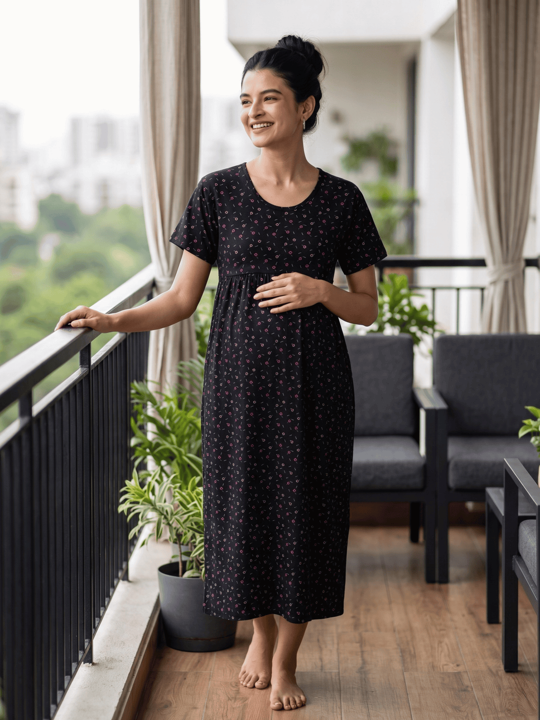 Dark grey comfortable feeding nighty for women online