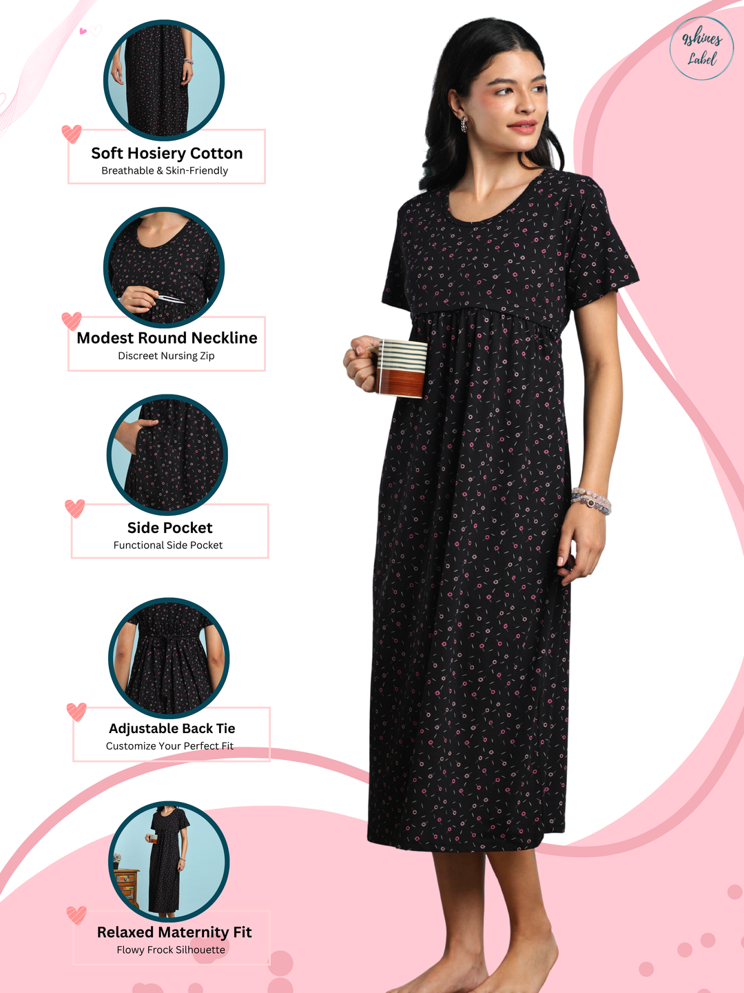 Dark grey comfortable feeding nighty for women online