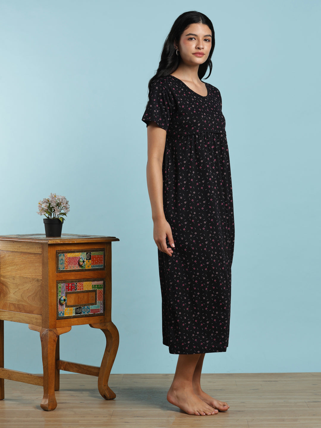 Dark grey comfortable feeding nighty for women online
