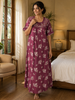 Floret Purple Floral Pleated Designer Nighty for Women