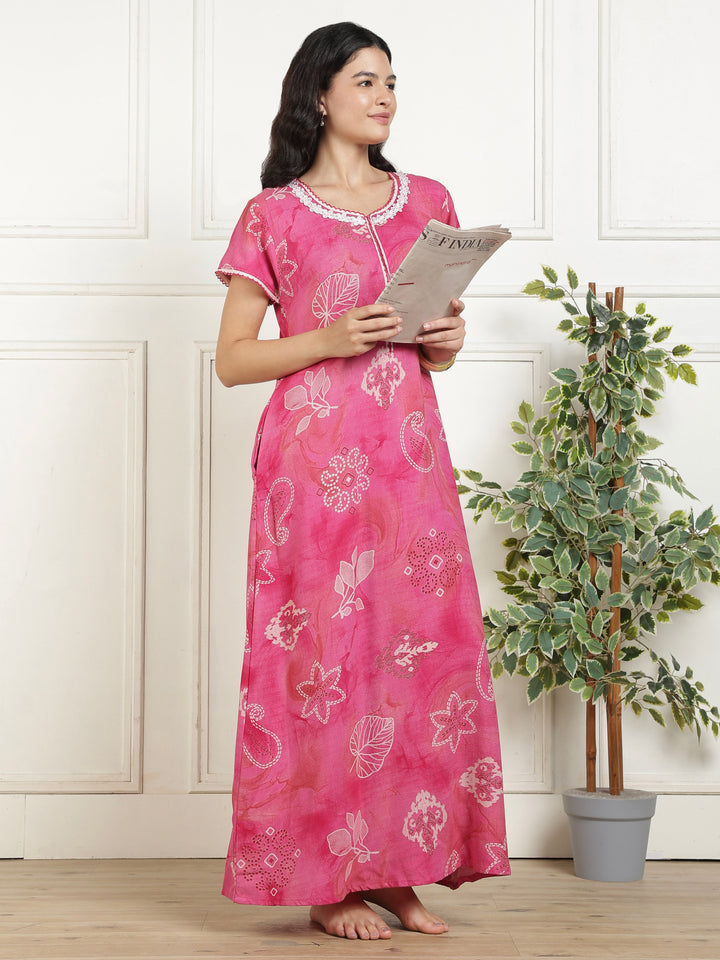 Bahaar fuchsia nursing nighty dress for women online