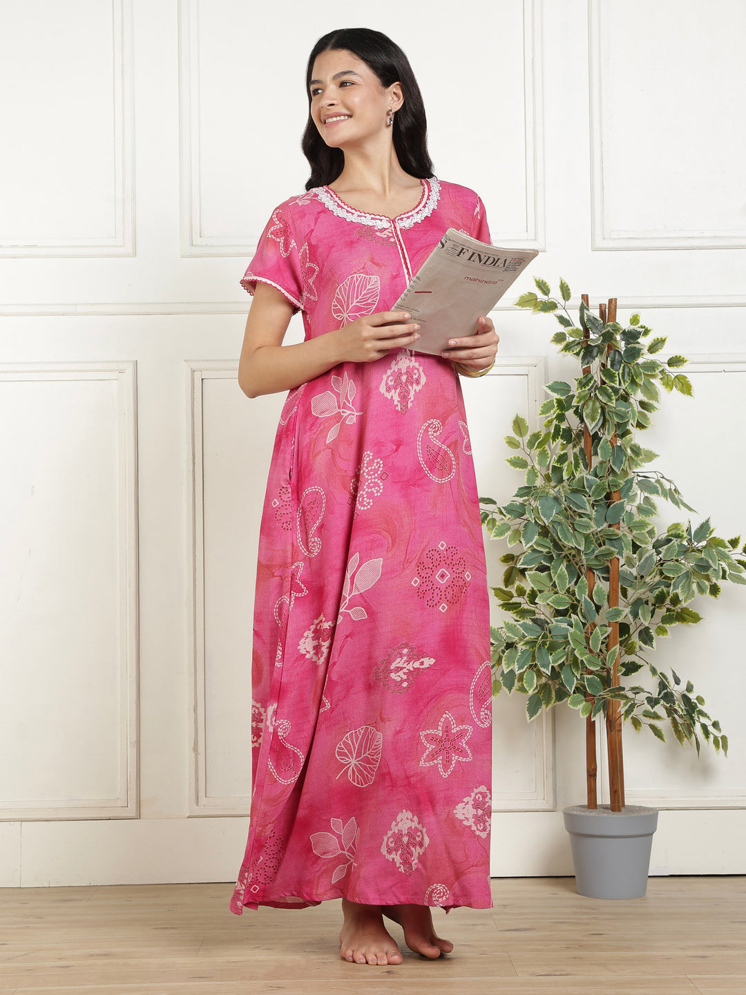 Bahaar fuchsia nursing nighty dress for women online