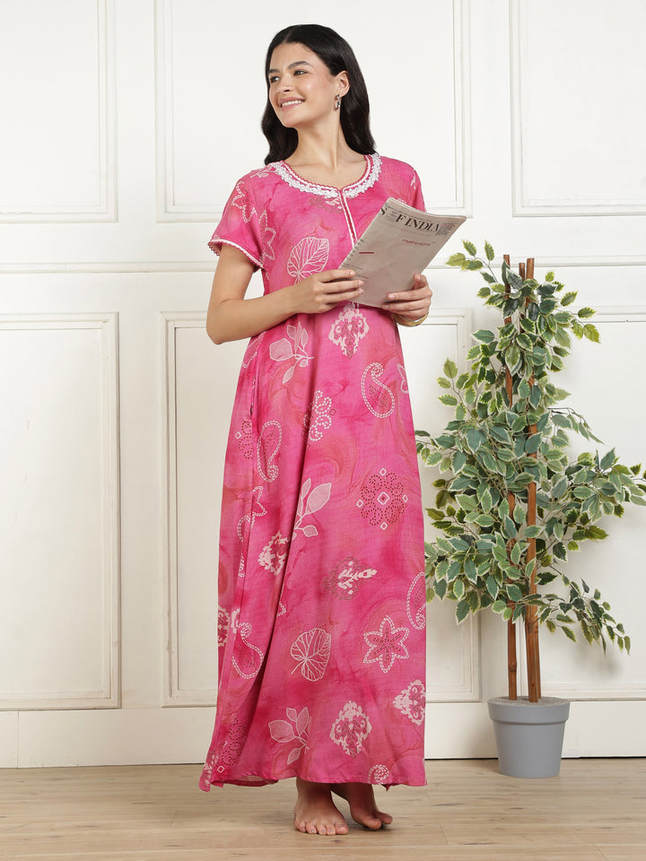 Bahaar fuchsia nursing nighty dress for women online
