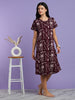Maroon Abstract Print Hosiery Cotton Home Wear Nighty for Women