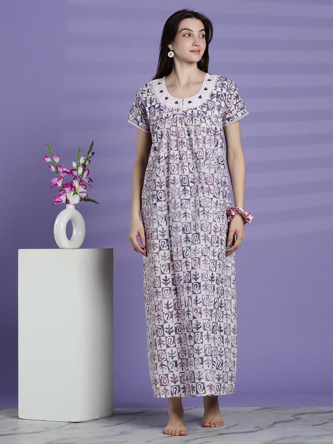 Batik print cotton nighty dress for women