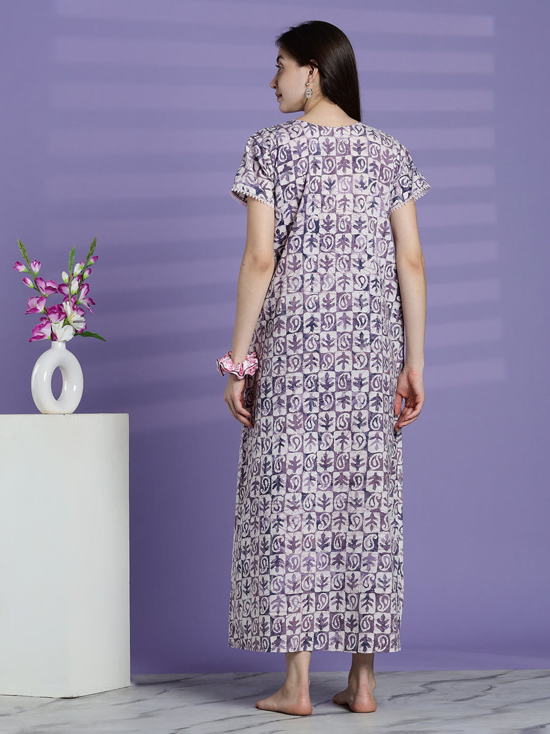 Batik print cotton nighty dress for women